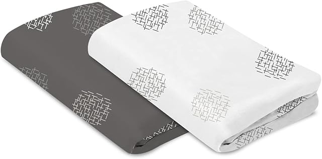 4moms Breeze Playard Sheets, for Baby Bassinets and Furniture, Machine Washable and 100% Cotton, White & Grey, 2 Pack
