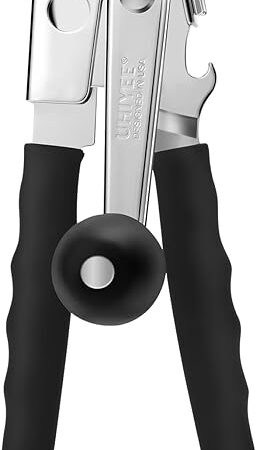 Commercial Can Opener, UHIYEE Hand Crank Can Opener Manual Heavy Duty with Comfortable Extra-long Handles, Oversized Knob, Large Handheld Can Open Easy for Big Cans, Black