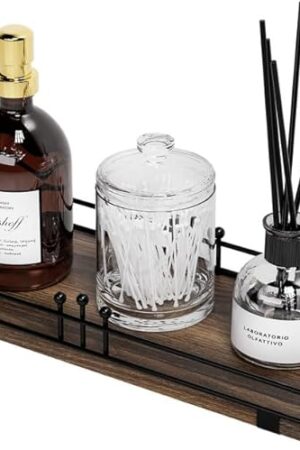 Bathroom Vanity Tray for Countertop Toiletries Perfume Makeup Soap Dispenser Toilet Tank, Kitchen Tray for Salt Spice, Decor Tray for Candle Nightstand Coffee 11.3?x 4.4? Brown-Black