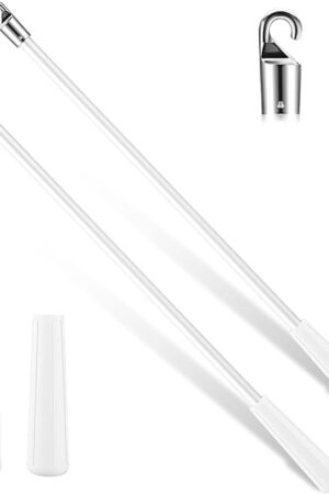 Bokon 2 Pieces White Fiberglass Blind Wand Vertical Blinds Stick Replacement with Hook and Handle for Window Opener Accessory(12 Inch)