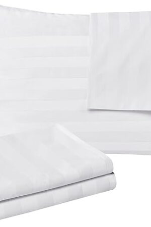 100% Egyptian Cotton King Pillow Protectors Set of 2, 400 Thread Count Sateen Weave Cooling Pillowcase, Easy Care Zippered Style Pillow Covers (Stripe-White, King)