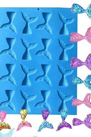 16 Cavity Gummy Mermaid Tail Mold DIY Candy Gelatin Maker Fishing Lures Cake Decorating Jello Shots Cupcake topper Soap Chocolate Making Ice Cube Tray Pie Pastry Fondant for Thanksgiving