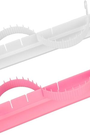 2pcs Fondant Cake Arc Ruler, Flip Cake Arch Guide Decorating Tool Adjustable Arc Ruler Baking Measure Pastry Essential Baking Accessory for Home Bakeries Pastry Shops Supplies (White&Pink)