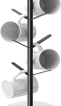 Black Marble Mug Holder Tree with 8 Hooks