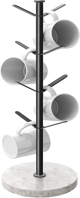 Black Marble Mug Holder Tree with 8 Hooks