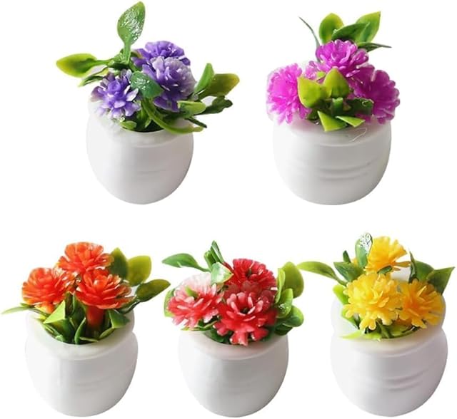 The 5 Pcs Colorful Miniature Dollhouse Flowers Mini Faux Potted Flowers Tiny Fairy Garden Flowers Doll House Garden Plants Mini Artificial Flower Plants Small Fake Plants, Decorations