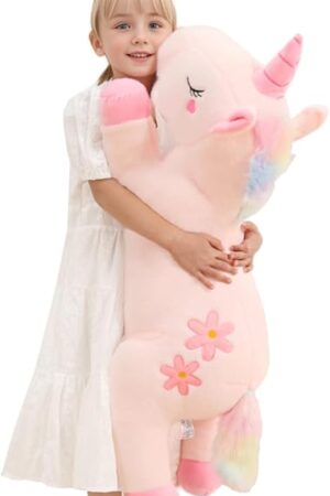 32inch Cute Giant Pink Unicorn Plush, Jumbo Soft Body Pillow Pet, Large Rainbow Unicorn Stuffed Animals Toy, Big Doll for Kids Girls and Boys, Birthday