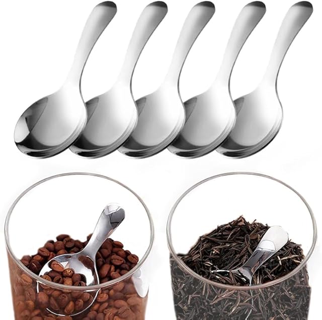 5 Pack Short Handle Scoops - Silver Mini Scoops for Canisters - Stainless Steel Small Coffee Candy Scoop for Salt Sugar Tea Dessert(Silver)