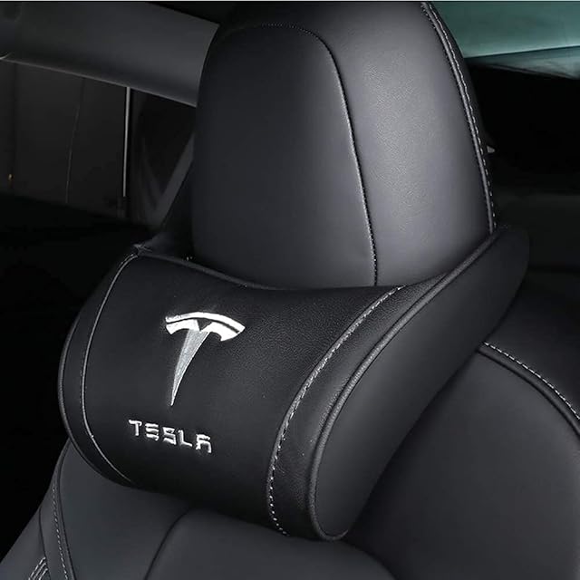 Car Headrest Neck Pillow Support Memory Foam Ergonomic Design Accessory for Driving Seat Fatigue Relief Compatible with Model S X 3 Y & Cybertruck - 1 Piece