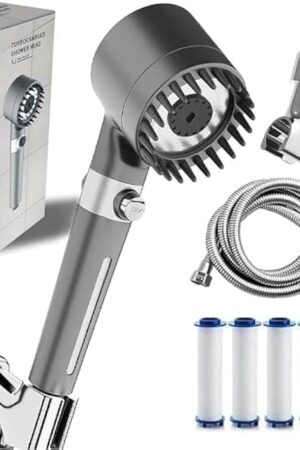 2025 NEW Filtered Showerhead, with filter shower head, 3 spray modes hand-held shower, adjustable shower head, on/off, with 59 inch/1.5M hose, giving you a comfortable bathing experience1cover (Grey)
