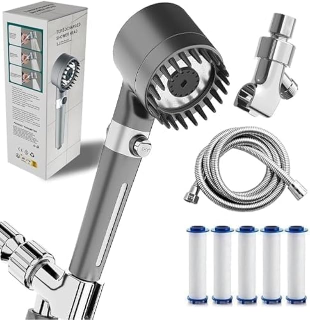 2025 NEW Filtered Showerhead, with filter shower head, 3 spray modes hand-held shower, adjustable shower head, on/off, with 59 inch/1.5M hose, giving you a comfortable bathing experience1cover (Grey)