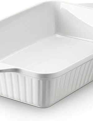 DOWAN Casserole Dish, 9x13 Ceramic Baking Dish, Large Lasagna Pan Deep for Oven, 4.2 Quarts Baking Pan with Handles, Oven Safe and Durable Bakeware for Lasagna, Home Decor, Wedding Gift, Soft White