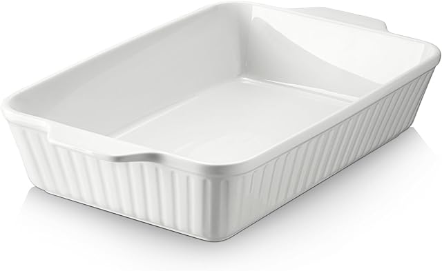 DOWAN Casserole Dish, 9x13 Ceramic Baking Dish, Large Lasagna Pan Deep for Oven, 4.2 Quarts Baking Pan with Handles, Oven Safe and Durable Bakeware for Lasagna, Home Decor, Wedding Gift, Soft White