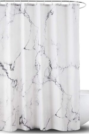 YOSTEV Marble Bathroom Shower Curtain,Grey and White Fabric Shower Curtain with Hooks,Unique 3D Printing,Decorative Bathroom Accessories,Water Proof,Reinforced Metal Grommets,Standard 72x72 Inches