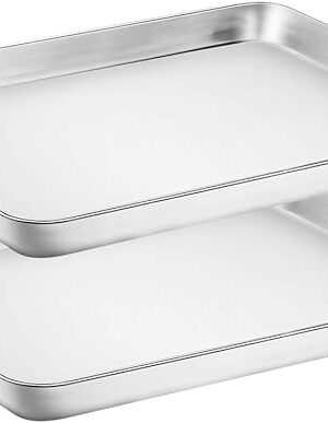 Wildone Baking Sheet Set of 2 - Stainless Steel Cookie Sheet Baking Pan, Size 16 x 12 x 1 inch, Non Toxic & Heavy Duty & Mirror Finish & Rust Free & Easy Clean