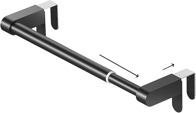 VEHHE Kitchen Towel Holder, Retractable Kitchen Towel Rack, Hooks Adjustable to Cabinet Door Thickness, Dish Towels Holder with EVA Pad, Over The Door Towels Rack, L10.4~16.9 X W2.8 X H2.4 in (Black)