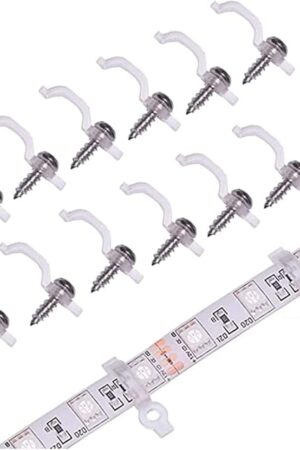 100 Pack Strip Light Mounting Bracket,Transparent Fixing Clips for 10mm Wide IP65 Waterproof 5050 LED Strip Light,One Side Fixing,100 Screws Included