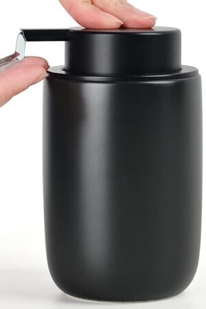 BosilunLife Lotion Pump Dispenser - Matte Black Soap Dispenser Bathroom Ceramic Dish Liquid Soap Dispenser for Kitchen, Bathroom Countertop Soap Dispensers