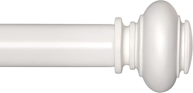 White Curtain Rods for Windows 48 to 84 Inches Adjustable Decorative 1 Inch Diameter Single Window Curtain Rod Set with Classic Finials, White Finishing