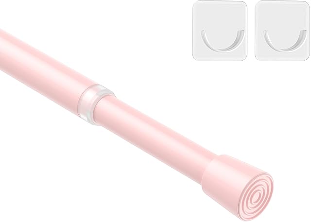 1Pcs Spring Tension Curtain Rod 26-39 inch Spring Tension Rods Pink Tension Rods Adjustable Spring Rod Extendable Tension Rod For Kitchen, Bathroom, Window