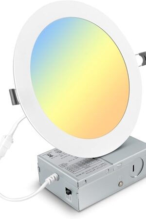 7 Inch 3CCT Ultra-Thin LED Recessed Light with Junction Box, 3000K/4500K/6000K Selectable, 18W Eqv 125W, Dimmable Ceiling Lights 1600LM Brightness Canless Wafer Downlight