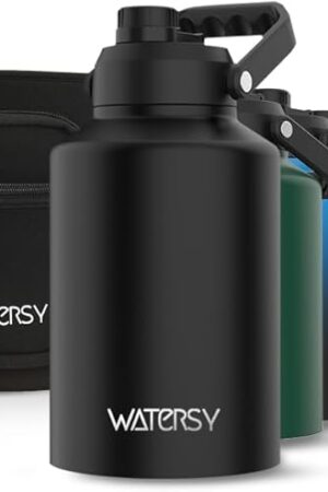 1 Gallon Water Bottle Insulated(Cold for 48 Hrs),BPA Free&Leak Proof,128oz Stainless Steel Water Jug,Big thermo,Large Water Bottle with Handle for Gym,Hiking,Camping&Travel,Black