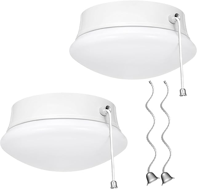 Flush Mount Ceiling Light with Pull Chain Surface Mount LED Light Fixture for Closet, 7 inch 12W 1300lm 125W Equivalent Pull String Light Fixture Ceiling Mount for Laundry, Bedroom, Hallway-2Pack