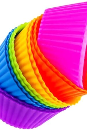Cupcake Liners - Reusable Silicone Cupcake Baking Cups - Non-Stick Baking Muffins Mold - Use As Lunch Box Dividers - Set of 12 Kitchen Accessories - Great Gift Idea