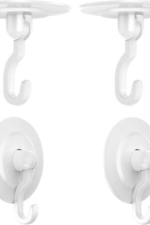 CHOOBY Adhesive Hooks Wall Ceiling: Heavy Duty Damage-Free No-Drill Waterproof Self Stick Cabinet Hook Hanging Small Plant Towel Lights Coat for Door Shower Bathroom Kitchen - 4Pack White
