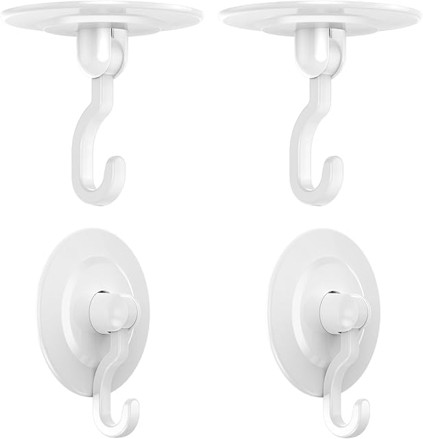 CHOOBY Adhesive Hooks Wall Ceiling: Heavy Duty Damage-Free No-Drill Waterproof Self Stick Cabinet Hook Hanging Small Plant Towel Lights Coat for Door Shower Bathroom Kitchen - 4Pack White