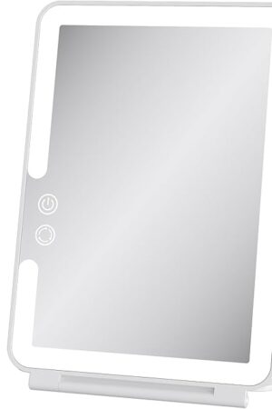 deweisn Folding Travel Mirror Lighted Makeup Mirror with 3 Colors Light Modes, USB Rechargable, Portable, Ultra Thin, Compact Vanity Mirror with Touch Screen Dimming for Cosmetic (SM-161 Mini White)
