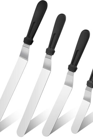 4PCS Angled Cake Icing Spatula Set - 6", 8", 10", 12", Premium Stainless Steel Offset Frosting Spatula Cake Spatulas Frosting Smoother with Plastic Frosting Handle for Cake Decorating, Baking