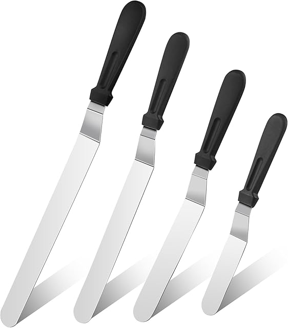 4PCS Angled Cake Icing Spatula Set - 6", 8", 10", 12", Premium Stainless Steel Offset Frosting Spatula Cake Spatulas Frosting Smoother with Plastic Frosting Handle for Cake Decorating, Baking