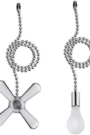 Ceiling Fan Pull Chain, 2pcs 3mm Diameter Beaded Ball Fan Pull Chain , 13.6 Inches Fan Pulls Set with Connector（Nickel ）