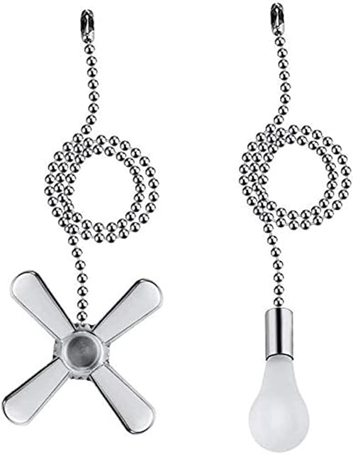 Ceiling Fan Pull Chain, 2pcs 3mm Diameter Beaded Ball Fan Pull Chain , 13.6 Inches Fan Pulls Set with Connector(Nickel )