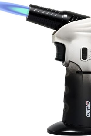 Butane Torch Lighter, 0-90°Rotating Angle Butane Lighter, Refillable Kitchen Torch with Safety Lock, Adjustable Flame for Soldering (White and Black)