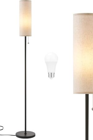 Ambimall 64'' Floor Lamp for Living Room with Bulb - Tall Lamps with Beige Lampshade & Pull Chain Switch, Pole Lamps for Bedrooms Tall, Minimalist Floor Lamp