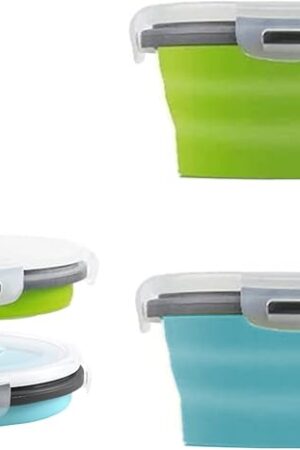 2 Pcs Collapsible Bowls with Lids, Foldable Meal Prep Containers Reusable, Silicone Food Storage Containers, Camper Must Haves Rv Camping Accessories for Travel Trailers, Microwave and Freezer Safe