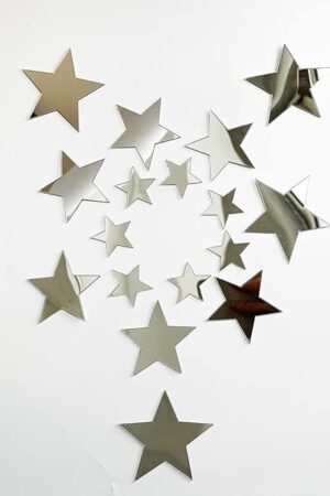 40Pcs Silver Stars Acrylic Mirror Wall Stickers with Adhesive Art Decal Satin Paper Baby Kids Bedroom Home DIY Decor Removable Stickers (Silver Stars)