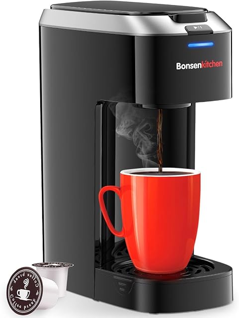 Bonsenkitchen Single Serve Coffee Maker, Fast Brewing Coffee Machine Brewer with Space Saving Design