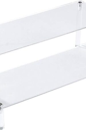 BYCY Acrylic Clear 2-Tier Riser Display Shelf for Figures, Desserts Holder, Collections Organizer and Cosmetic Items Shelf (12" x 6.9" x 4.25")