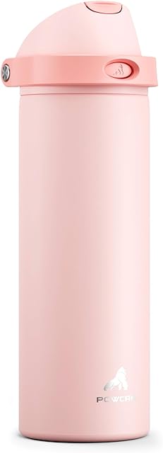 24 oz Insulated Water Bottle for Sports: 2-in-1 Lid with Push-Button Spout & Quick-Flip Straw, Leakproof, Car Cupholder Friendly, Stainless Steel for Gym, School, Travel, Camping (Cotton Candy)