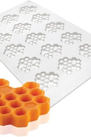 15 Cavity Silicone Honeycomb Molds for Chocolate Honeycomb Bee Silicone Fondant Mold Beehive Silicone Baking Molds Bee Candy Silicone Mold for Kitchen Cake Cupcake