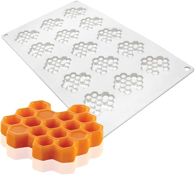 15 Cavity Silicone Honeycomb Molds for Chocolate Honeycomb Bee Silicone Fondant Mold Beehive Silicone Baking Molds Bee Candy Silicone Mold for Kitchen Cake Cupcake