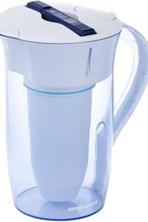 ZeroWater 10-Cup Round 5-Stage Water Filter Pitcher Dispenser with 5-Stage 0 TDS Zero Water Filter – IAPMO Certified to Reduce Metals, Chlorine, Lead, Chromium, and Forever Chemicals PFOA/PFOS