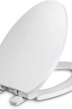 WSSROGY Toilet Seat Elongated with Cover Soft Close, Easy to Install, Plastic, White, Suitable to Elongated or Oval Toilets