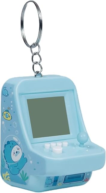 The Blue Micro Player Mini Arcade Machine with Keychain, 26 Classic Game Modes Support Music Mini Building Block Game Console,Plug and Play Video Games
