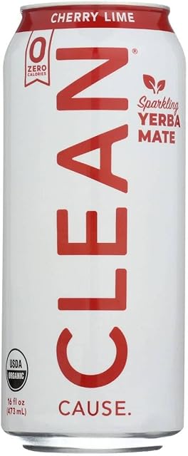 Clean Cause, Organic Sparkling Cherry Lime Yerba Mate, 16 Fl Oz