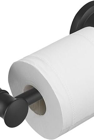 BESy Wall Mounted Toilet Paper Roll Holder Rustproof Toilet Tissue Holder Bathroom Flexible Pivoting Handle Tissue Roll Holder, Matte Black, Stainless Steel