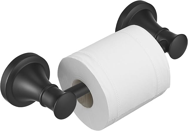 BESy Wall Mounted Toilet Paper Roll Holder Rustproof Toilet Tissue Holder Bathroom Flexible Pivoting Handle Tissue Roll Holder, Matte Black, Stainless Steel